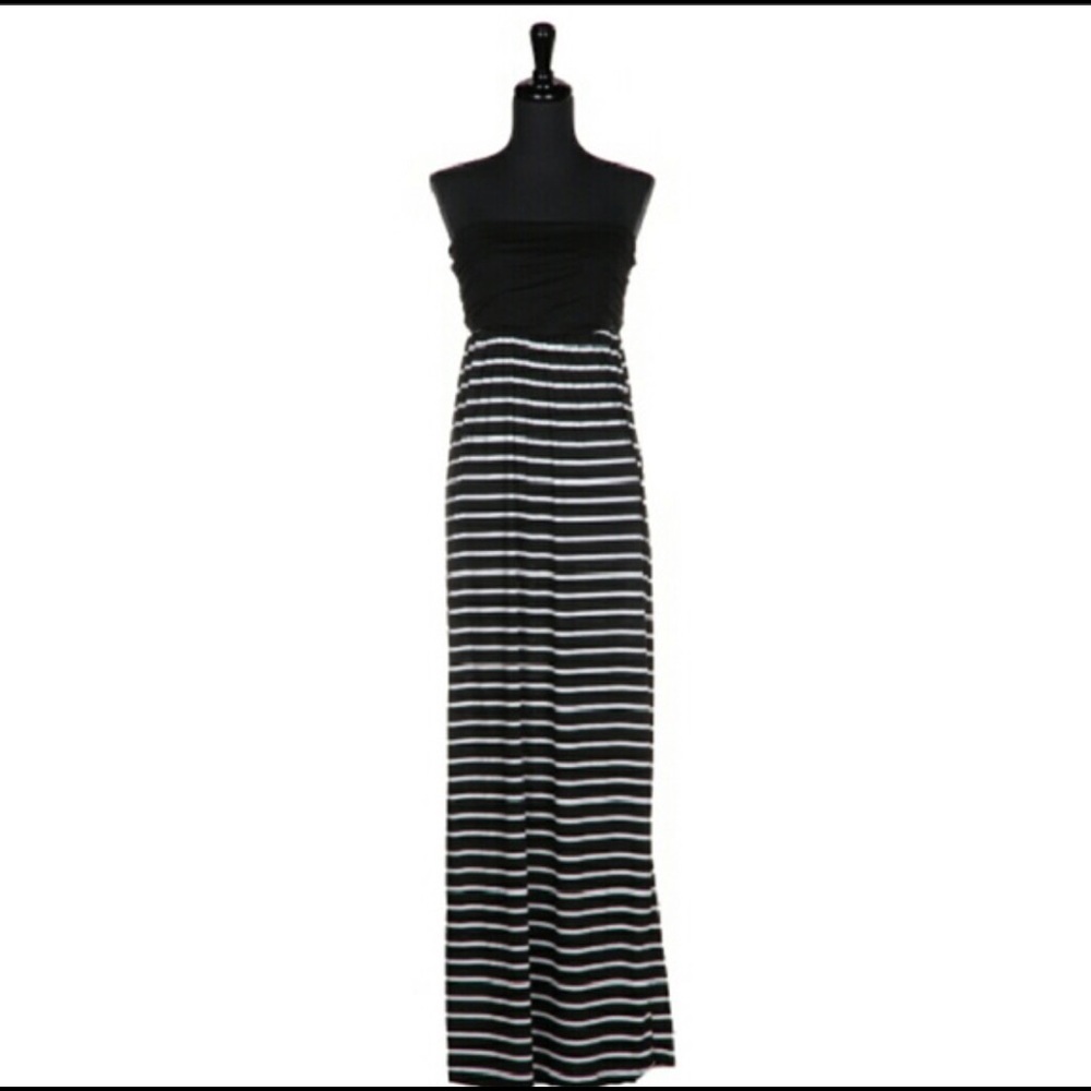 Strapless Stripe Maxi Dress